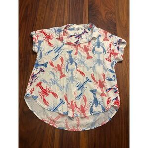 Jane + Delancey Womens Multicolor Lobster Print Button Front Hi-low Blouse Small